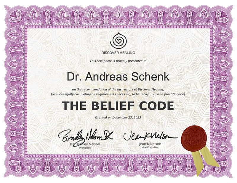 Belief Code Zertifikat: Dr. Andreas Schenk ist Belief Code zertifiziert