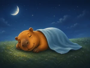 Friedlich schlafendes Capybara bei Mondschein unter einer leichten Decke